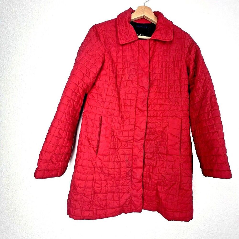 TALBOTS Solid Red Puffer Jacket quilted classic front button Coat Top Size SP